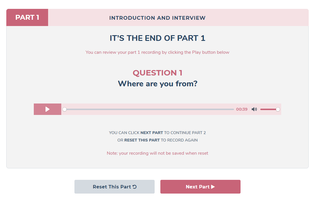 screenshot of IELTS LMS